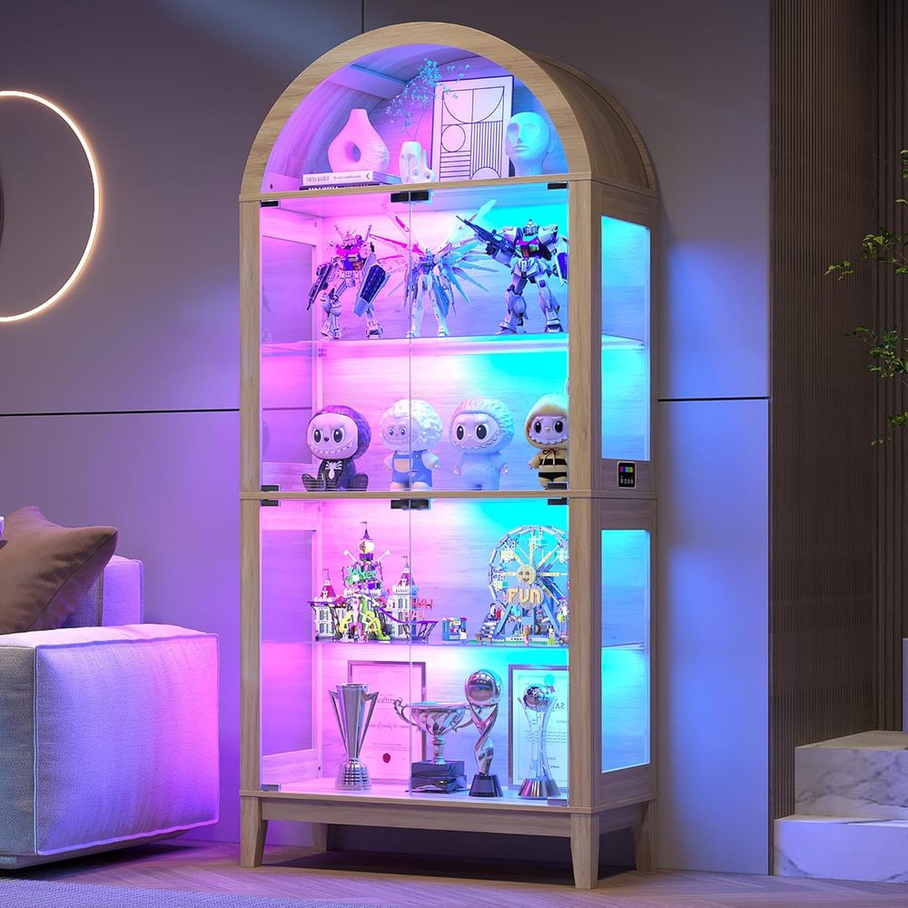 Collectible Collection - Illuminated Arched Display Cabinet with 5