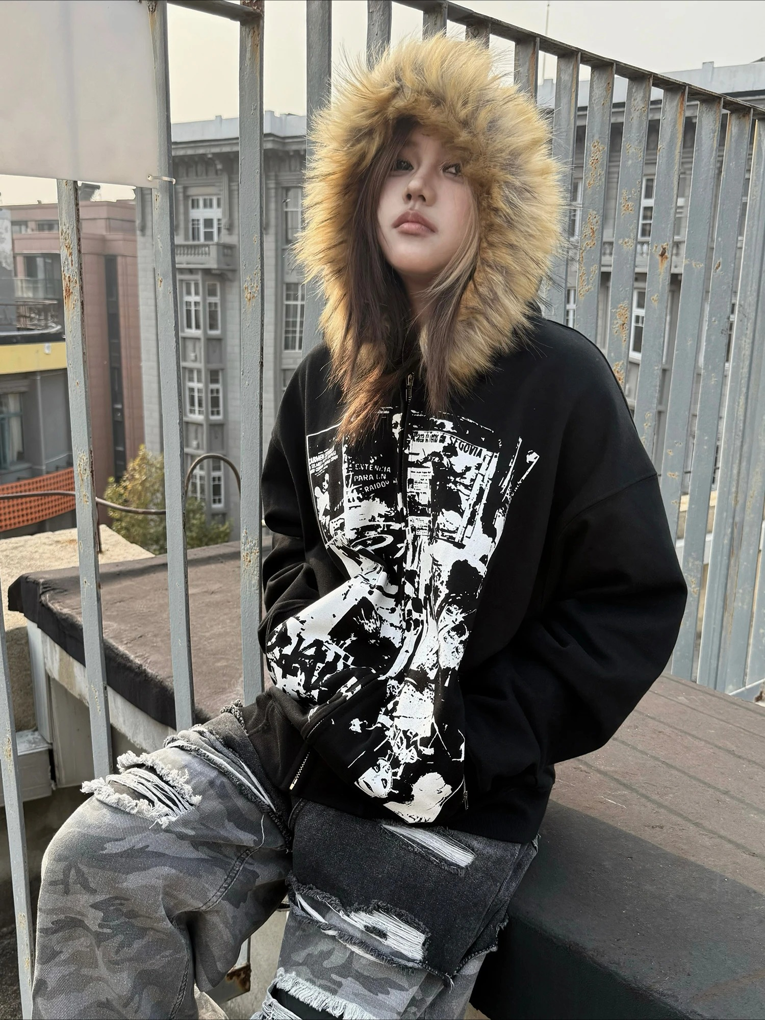 Grey Faux Fur Wool Double Zipp – Vintage Zip Hoodie Bewertung und Preis
