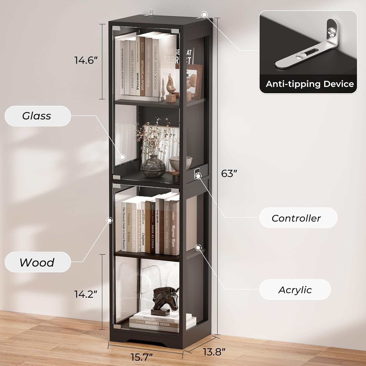Glass Display Cabinet with 3 C – Collectible Collection Bewertung und Preis