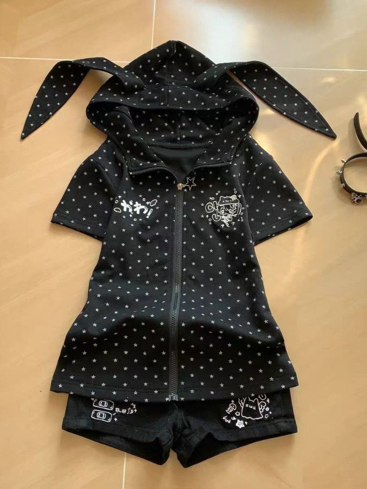 Japanese Star Print Rabbit's E – Vintage Zip Hoodie Bewertung und Preis