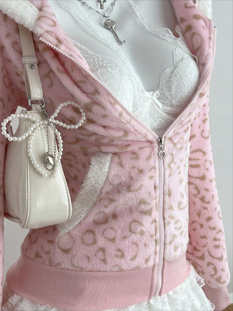 Cute pink Leopard Pint Hooded  – Vintage Zip Hoodie Bewertung und Preis