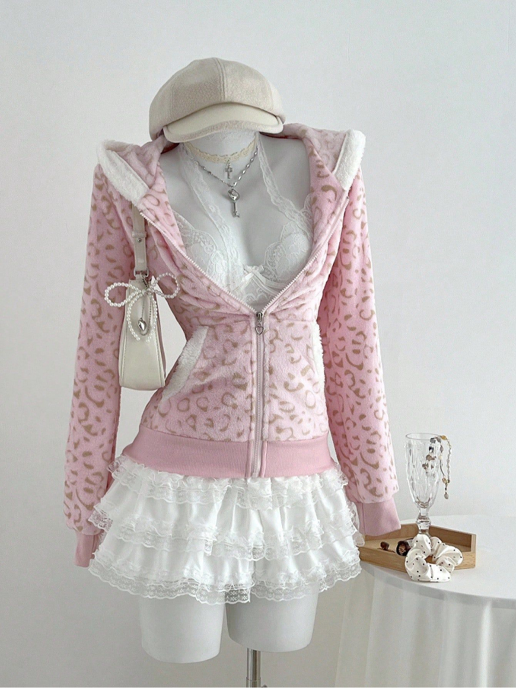Cute pink Leopard Pint Hooded  – Vintage Zip Hoodie Bewertung und Preis
