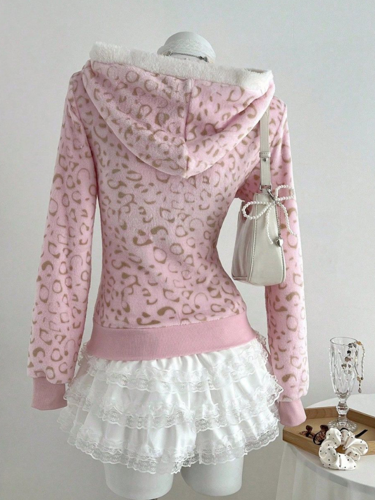 Cute pink Leopard Pint Hooded  – Vintage Zip Hoodie Bewertung und Preis